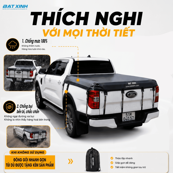 Bạt Che Thùng Xe Không Thanh Thể Thao | Bán Tải Thùng Zin - Ảnh 3
