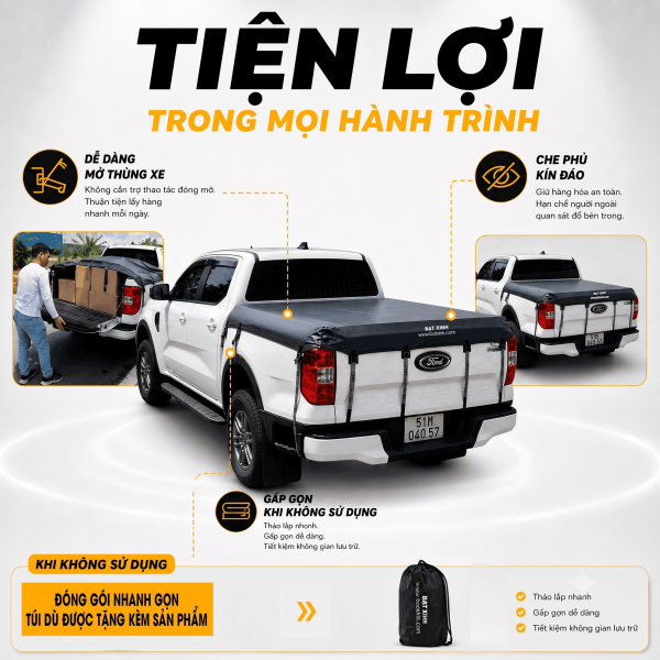 Bạt Che Thùng Xe Không Thanh Thể Thao | Bán Tải Thùng Zin - Ảnh 2