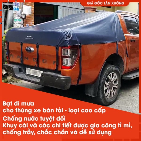 Bạt phủ thùng xe bán tải Ford Ranger, WildTrak, Triton, Hilux, Mazda, D'Max, Colorado, Navara, loại thùng có thanh thể thao